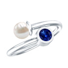 Lab Created Blue Sapphire and Pearl Toi Et Moi Ring AAA - Rosec Jewels