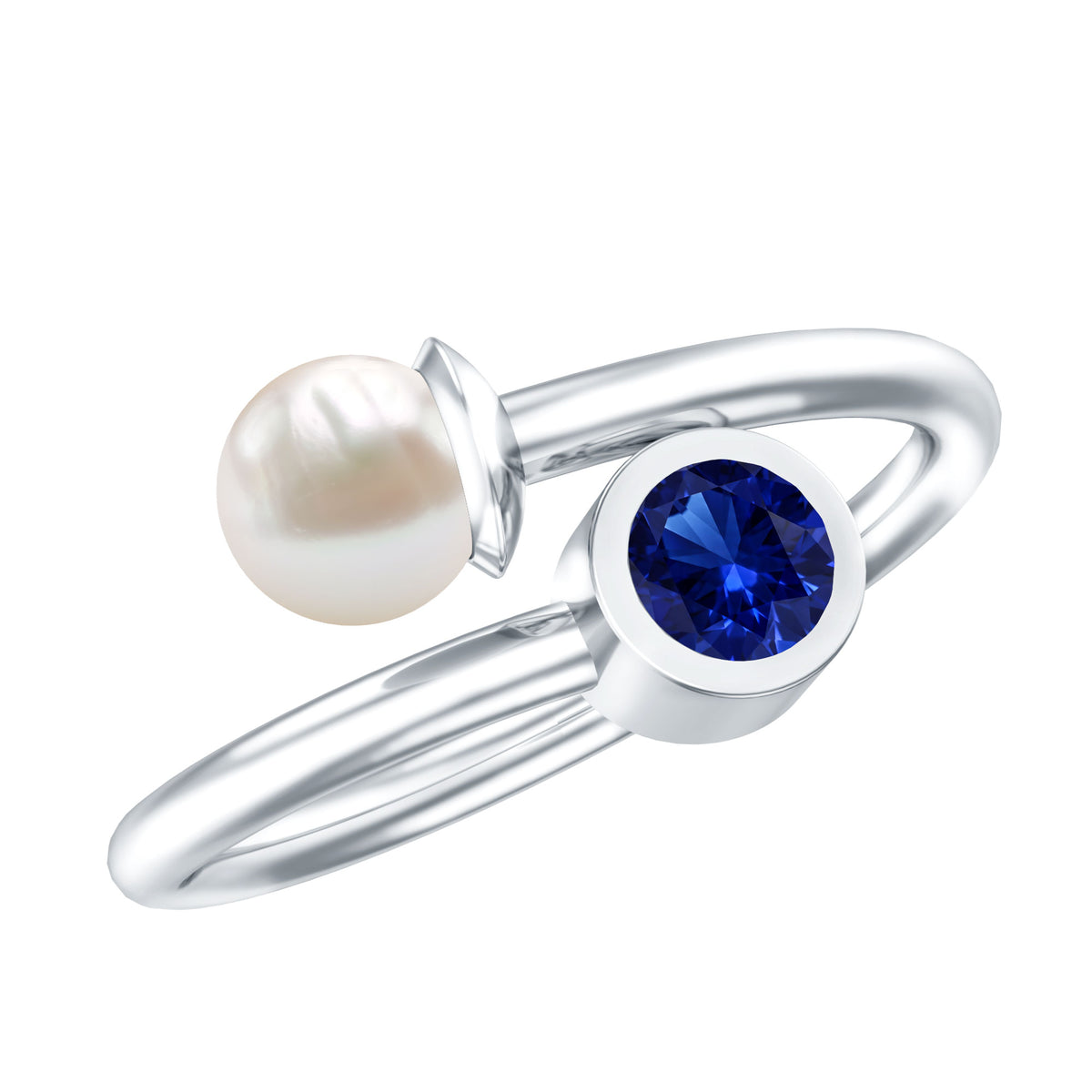 Lab Created Blue Sapphire and Pearl Toi Et Moi Ring AAA - Rosec Jewels
