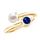 Lab Created Blue Sapphire and Pearl Toi Et Moi Ring AAA - Rosec Jewels