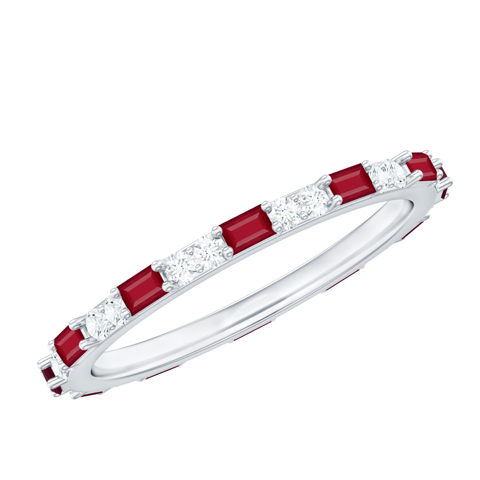 Genuine Baguette Ruby Diamond Eternity Ring for Women AAA - Rosec Jewels