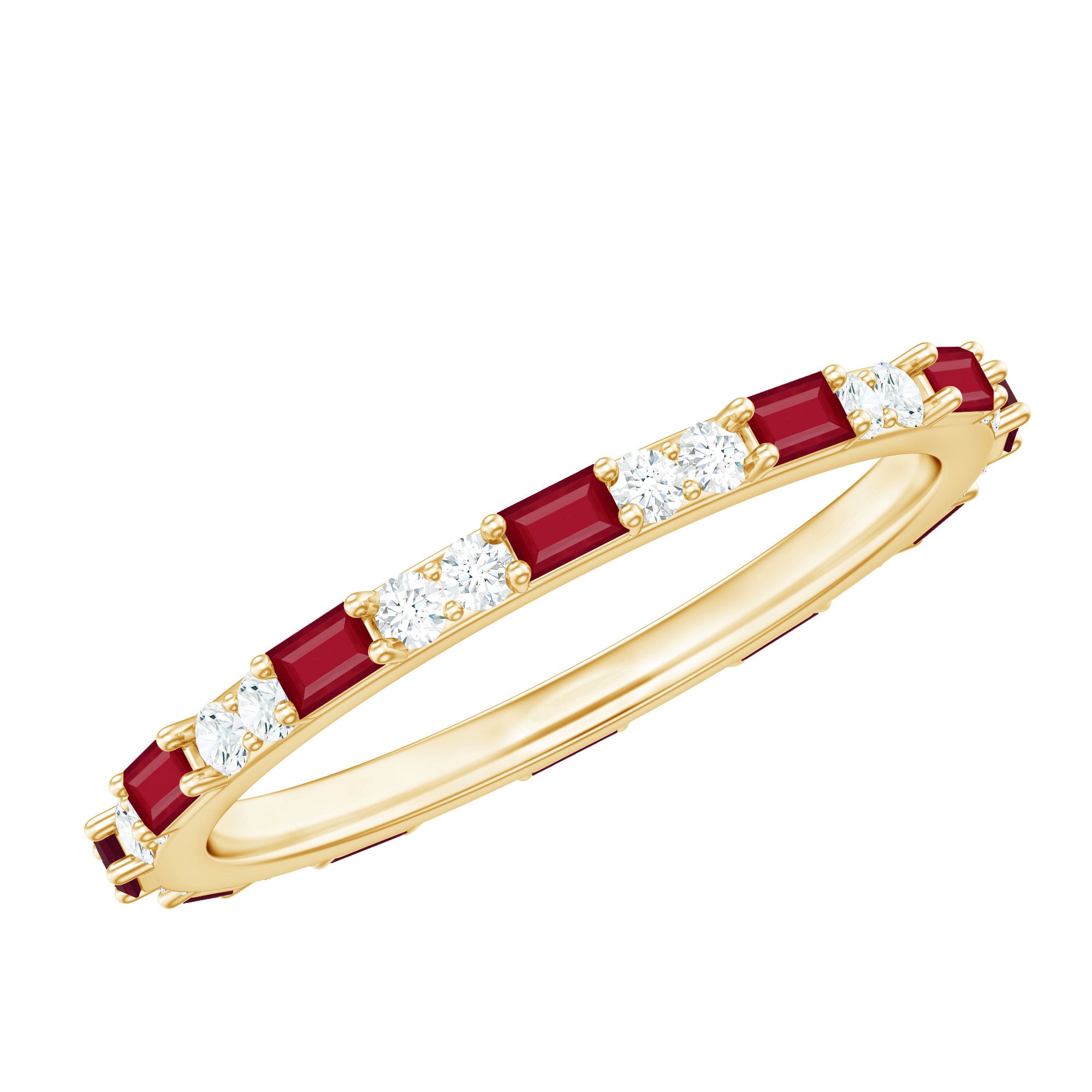 Genuine Baguette Ruby Diamond Eternity Ring for Women AAA - Rosec Jewels