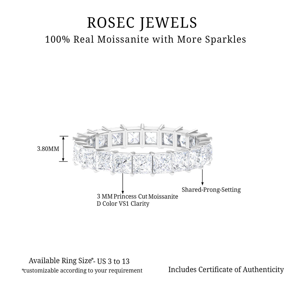 Princess Cut Certified Moissanite Full Eternity Ring Moissanite - ( D-VS1 ) - Color and Clarity - Rosec Jewels