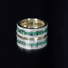 Rosec Jewels-Three Row Lab Created Emerald and Moissanite Wedding Band