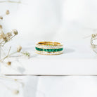 Certified Lab Grown Emerald 3 Row Eternity Wedding Band AAAA - Rosec Jewels