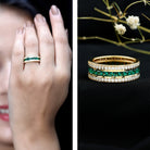 Certified Lab Grown Emerald 3 Row Eternity Wedding Band AAAA - Rosec Jewels
