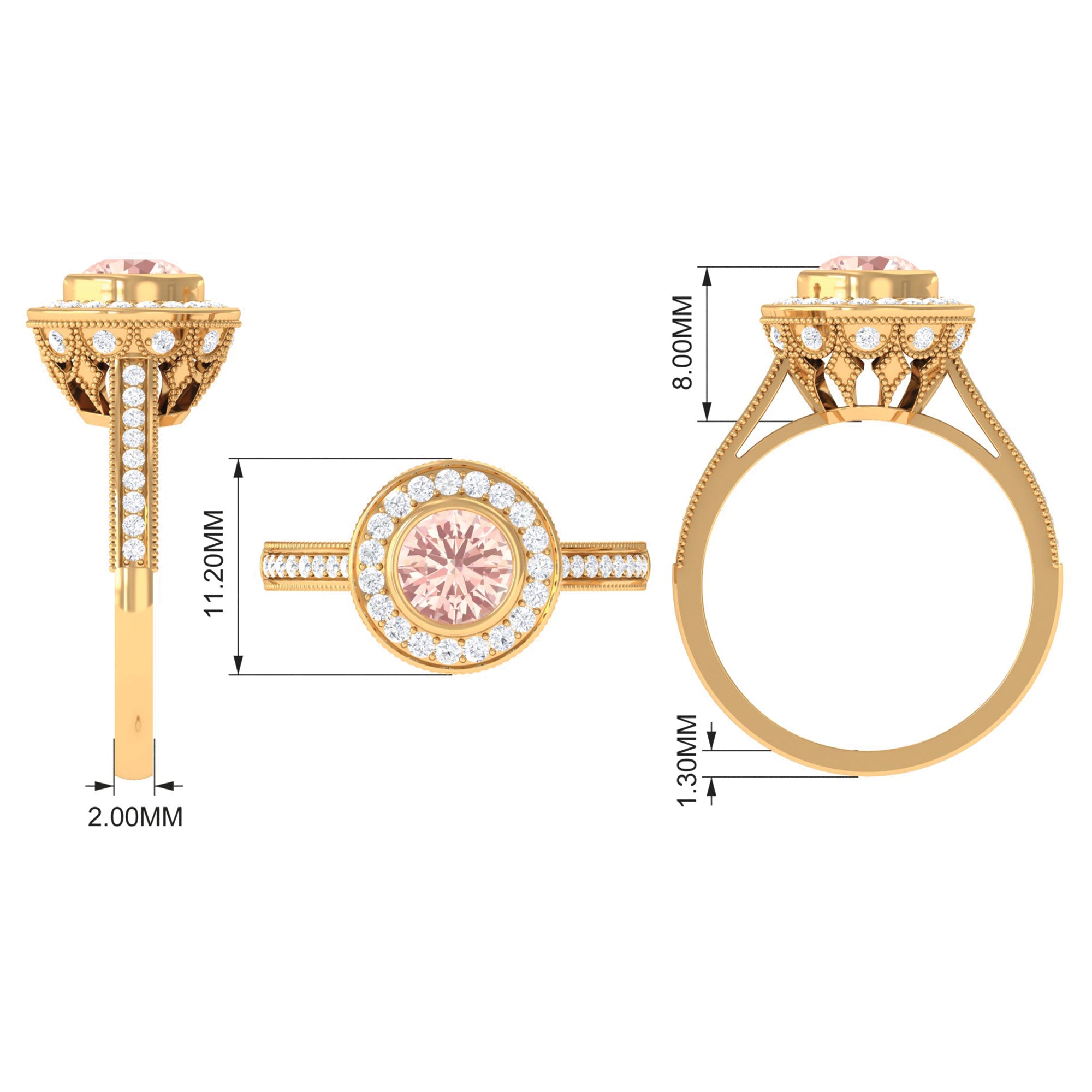 Classic Morganite Engagement Ring with Diamond Morganite - ( AAA ) - Quality - Rosec Jewels