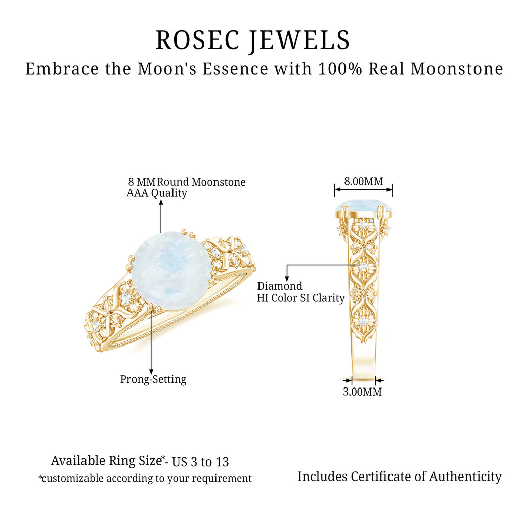 Rosec Jewels - Vintage Style Flower Engagement Ring with Moonstone and Diamond
