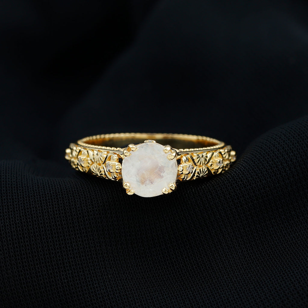 Rosec Jewels - Vintage Style Flower Engagement Ring with Moonstone and Diamond
