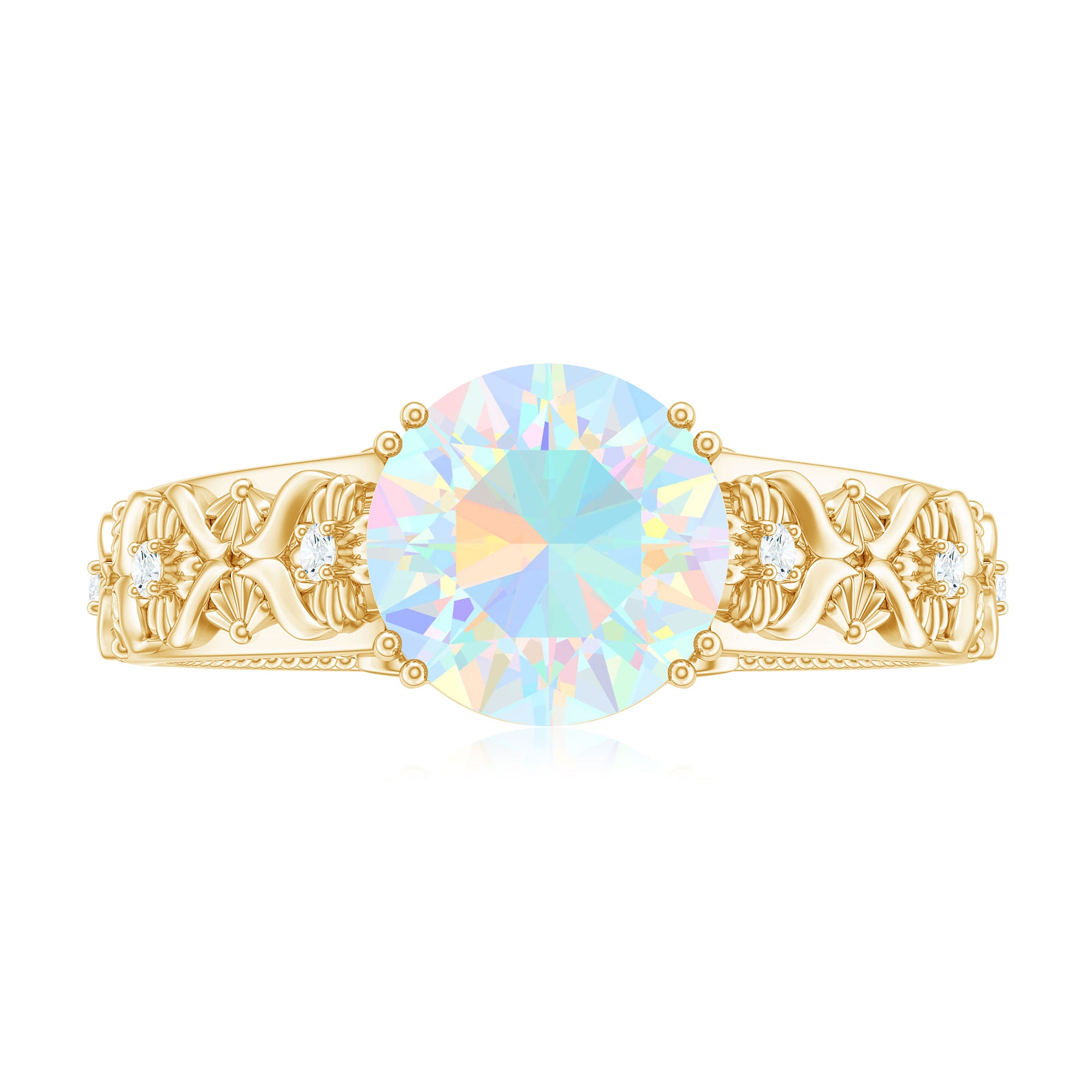 2 CT Ethiopian Opal Flower Solitaire Ring with Diamond Ethiopian Opal - ( AAA ) - Quality - Rosec Jewels
