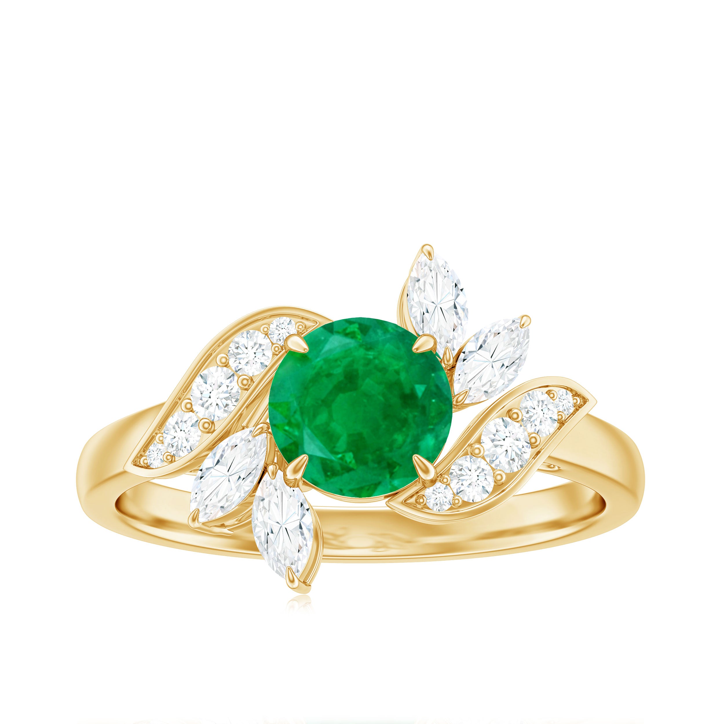 Natural 0.4 Carat Emerald Engagement Ring with Diamond AAA - Rosec Jewels