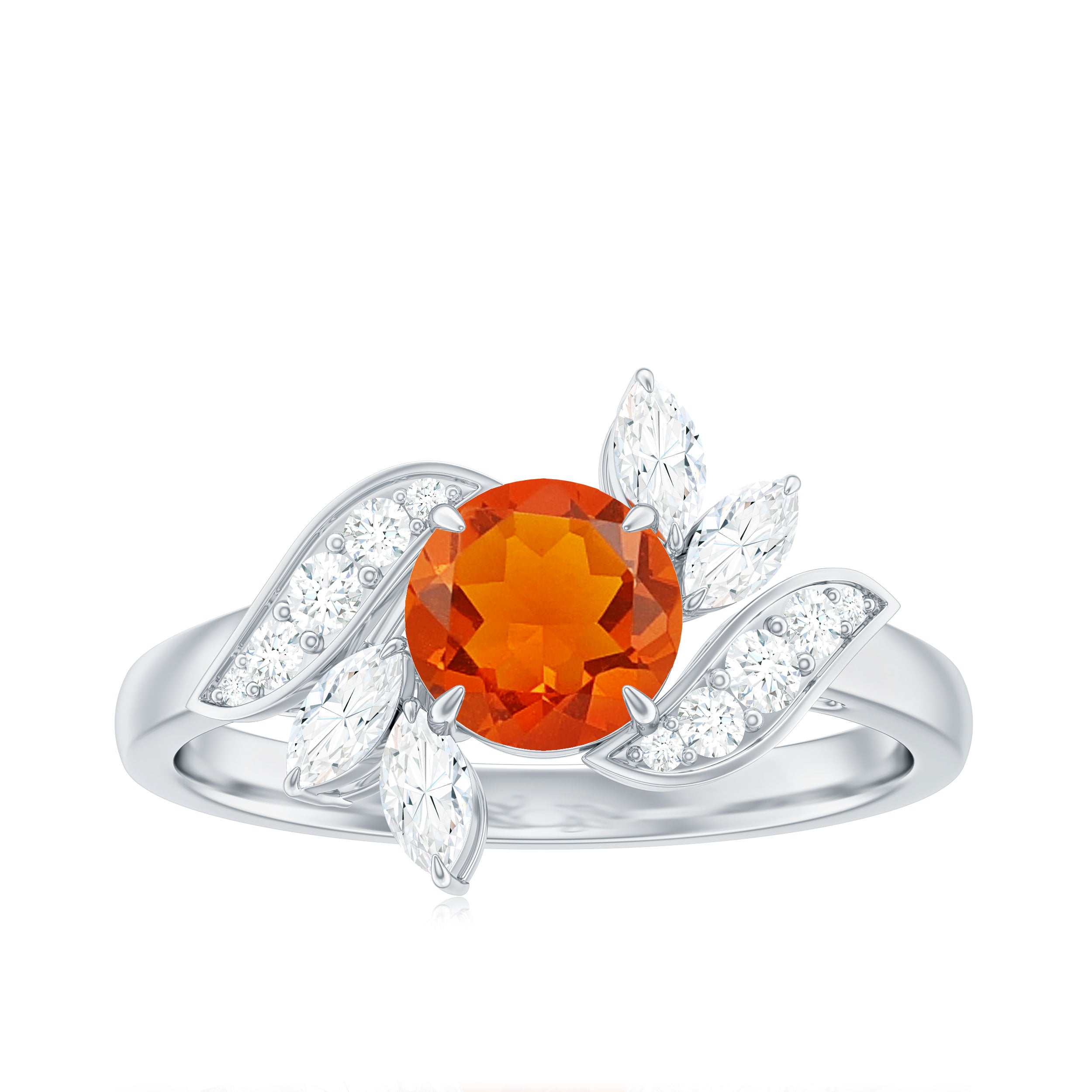 1.25 CT Fire Opal Flower Engagement Ring with Diamond AAA - Rosec Jewels