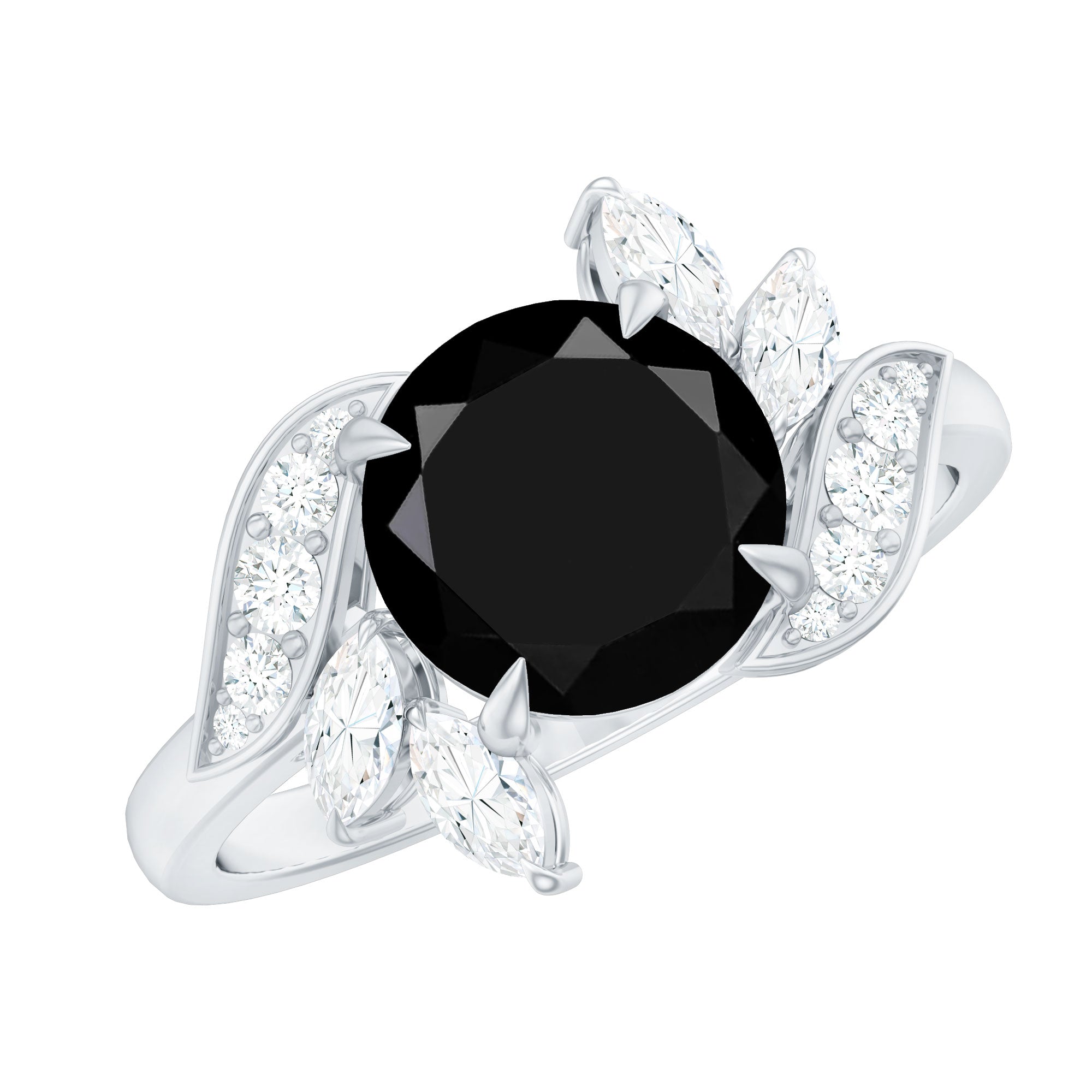 Nature Inspired Black Spinel Engagement Ring with Diamond – Rosec