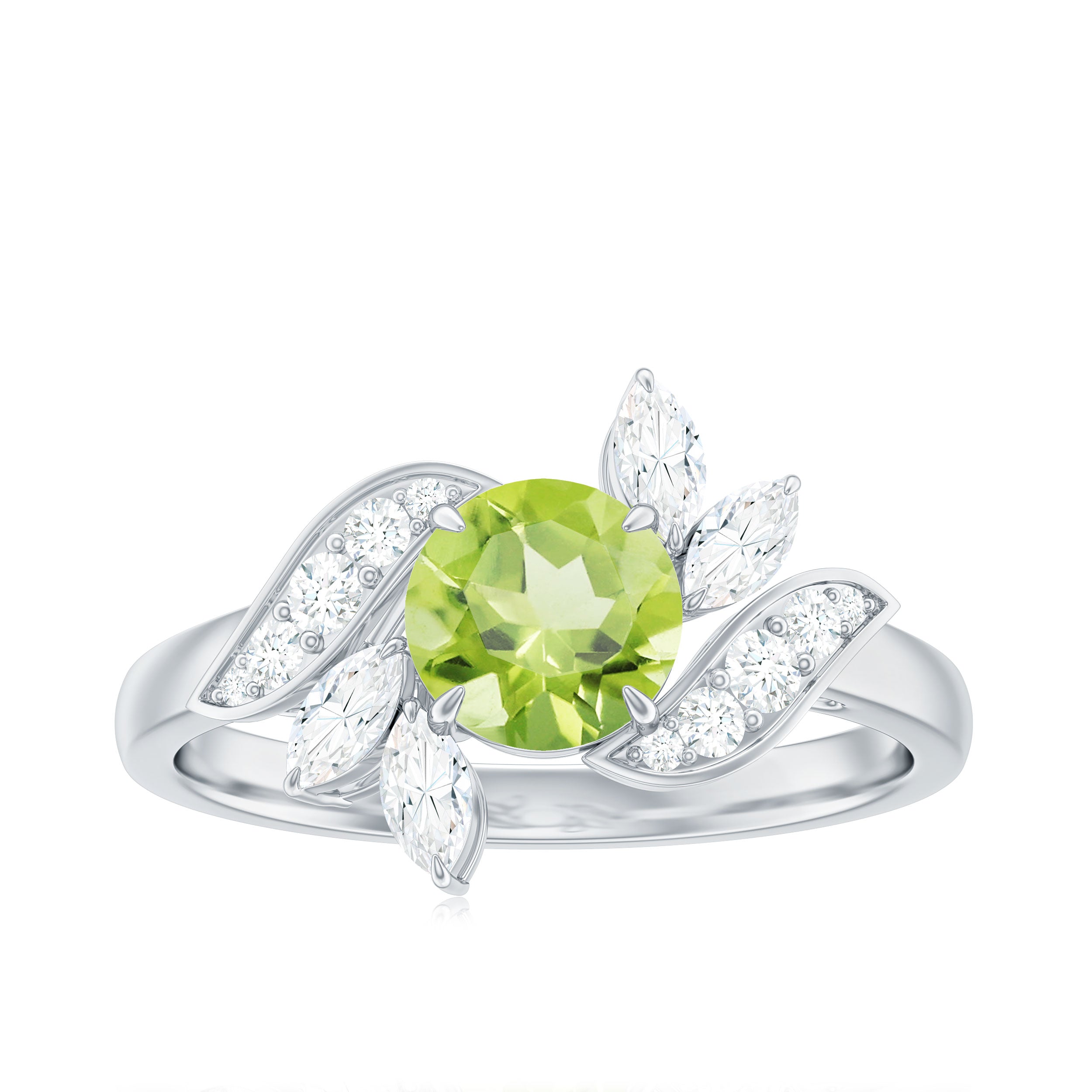 Nature Inspired 2 Carat Peridot Engagement Ring with Diamond AAA - Rosec Jewels