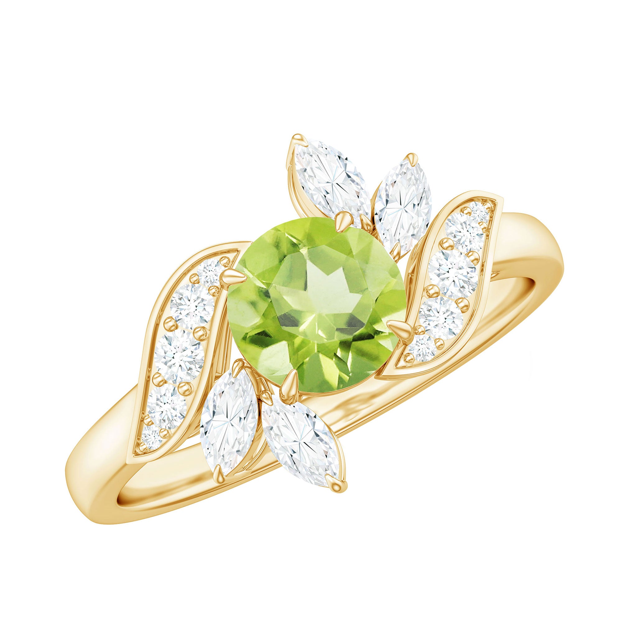 Nature Inspired 2 Carat Peridot Engagement Ring with Diamond AAA - Rosec Jewels