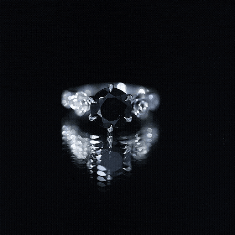 Natural Black Spinel Floral Engagement Ring with Diamond AAA - Rosec Jewels