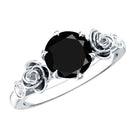 Natural Black Spinel Floral Engagement Ring with Diamond AAA - Rosec Jewels