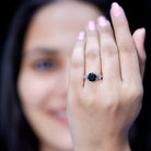 Natural Black Spinel Floral Engagement Ring with Diamond AAA - Rosec Jewels
