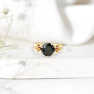 Natural Black Spinel Floral Engagement Ring with Diamond AAA - Rosec Jewels