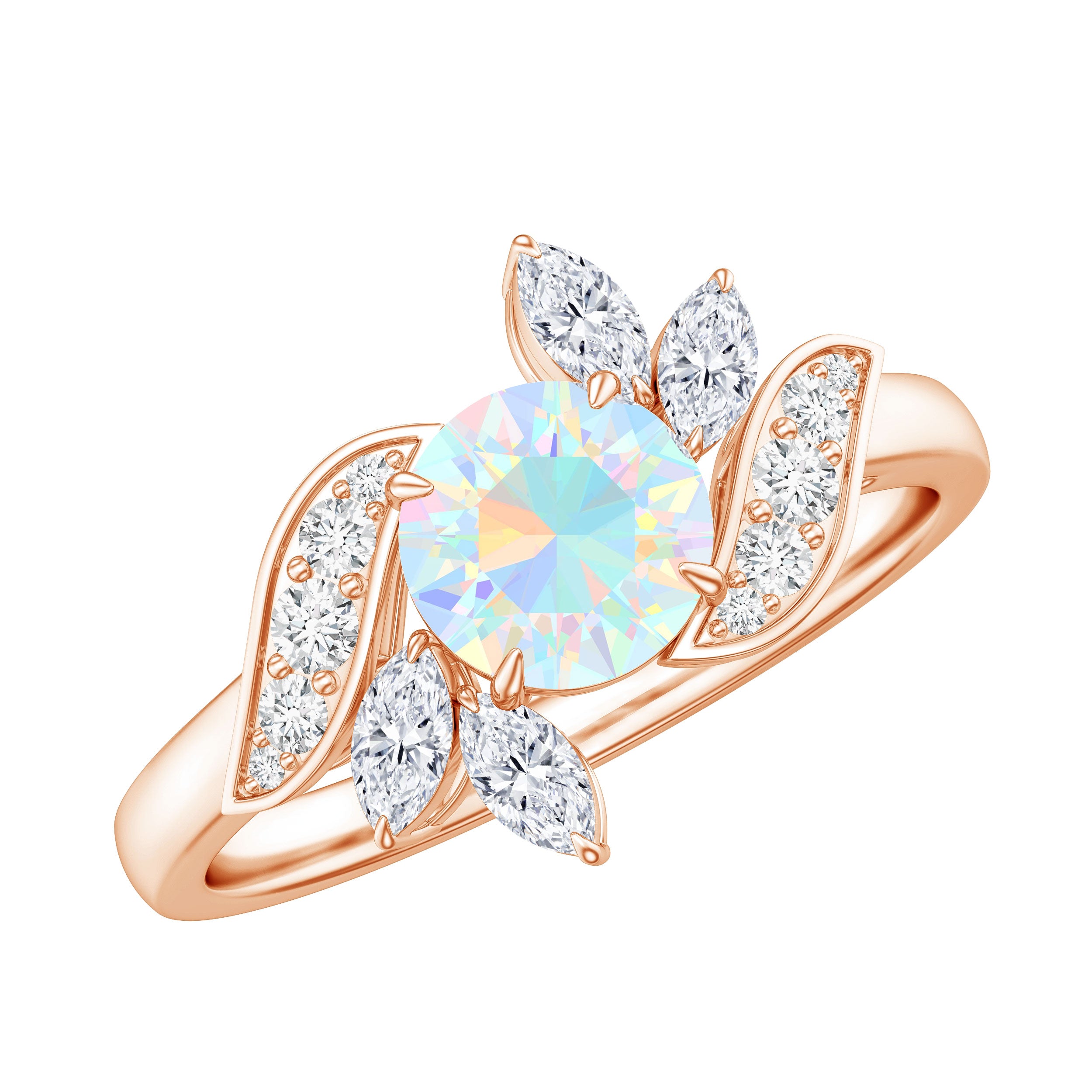 Nature Inspired Ethiopian Opal and Diamond Engagement Ring AAA - Rosec Jewels