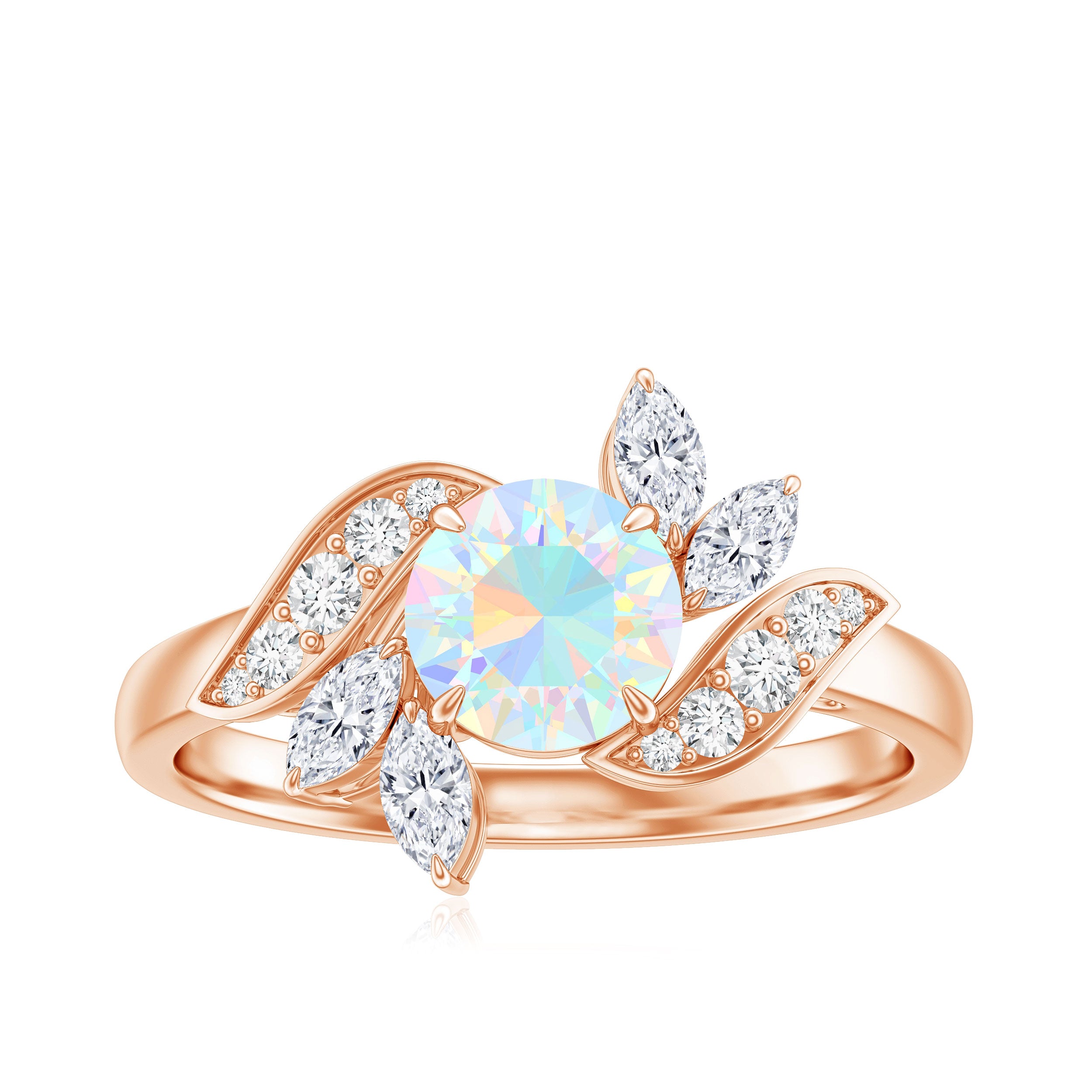 Nature Inspired Ethiopian Opal and Diamond Engagement Ring AAA - Rosec Jewels