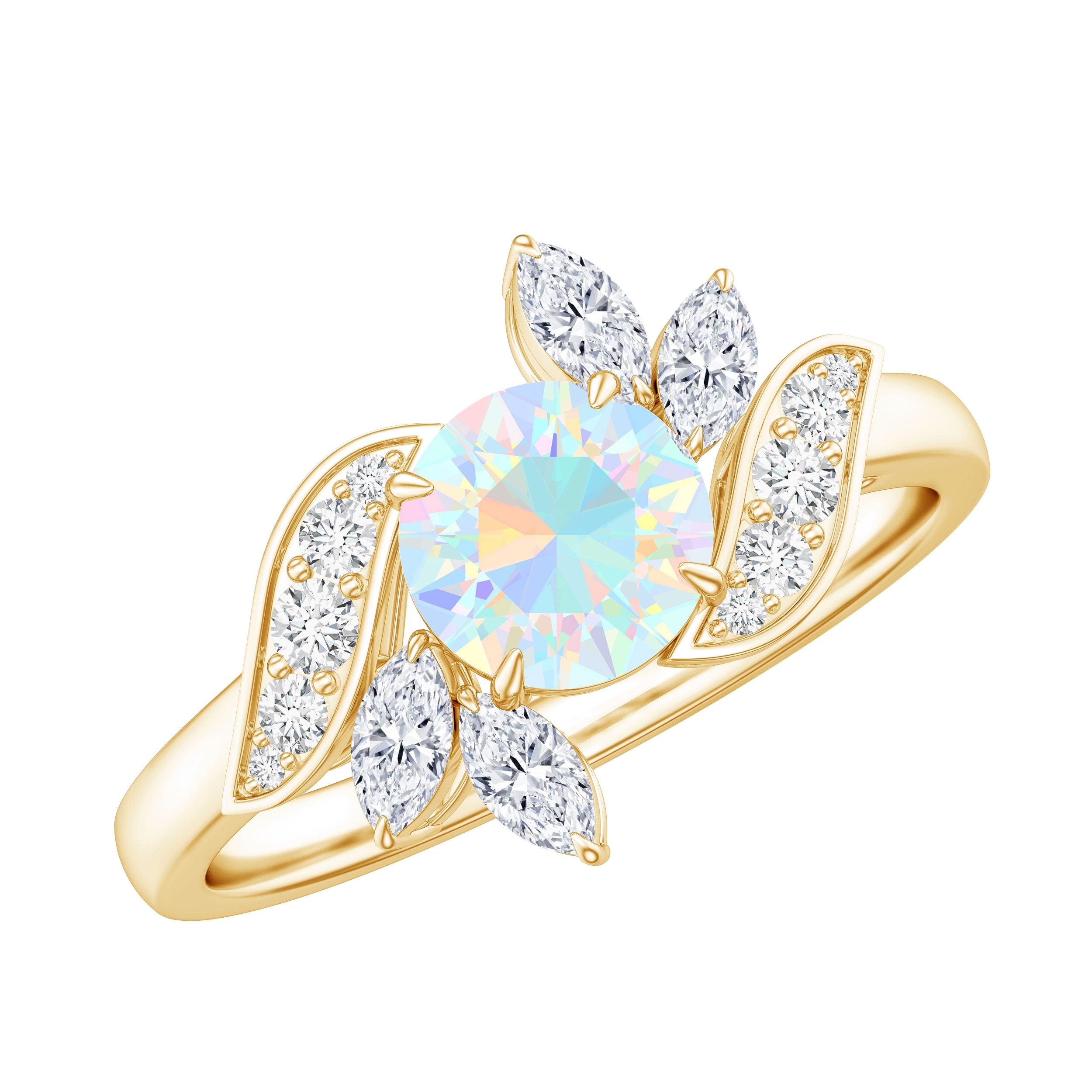 Nature Inspired Ethiopian Opal and Diamond Engagement Ring AAA - Rosec Jewels