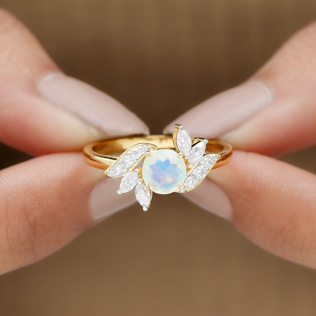 Natural Ethiopian Opal Flower Engagement Ring with Diamond Ethiopian Opal - ( AAA ) - Quality - Rosec Jewels