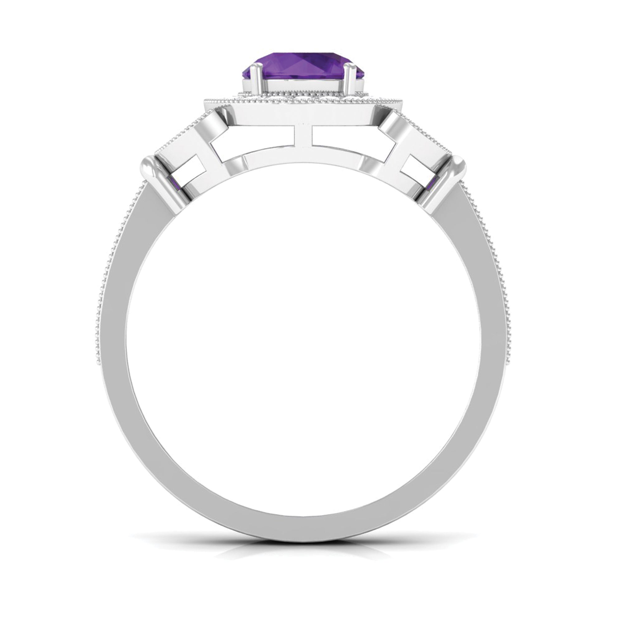 Vintage Looking Amethyst and Diamond Halo Engagement Ring AAA - Rosec Jewels