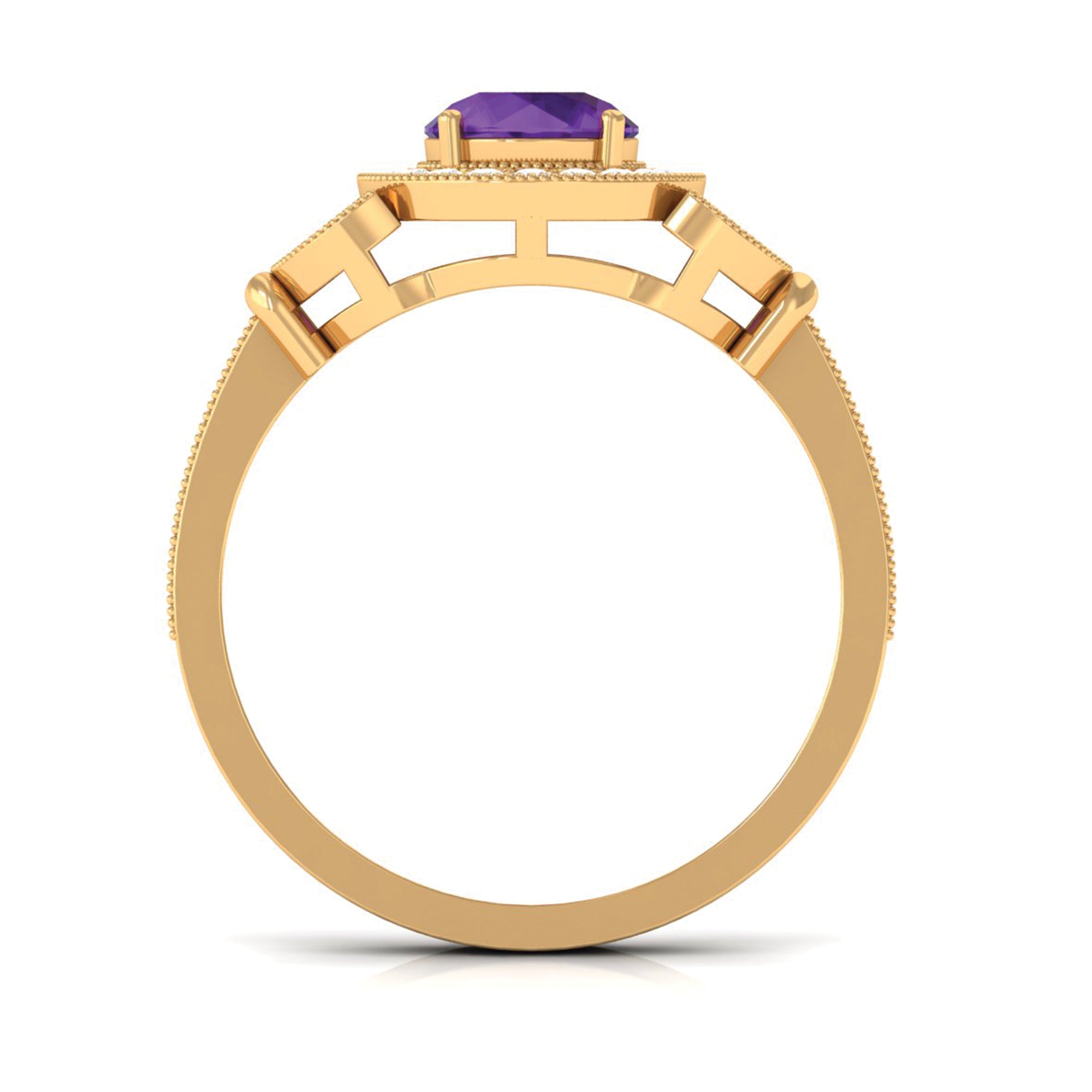 Vintage Looking Amethyst and Diamond Halo Engagement Ring AAA - Rosec Jewels