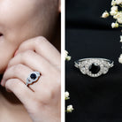 Rosec Jewels-Vintage Looking 1.3 Carat Lab Grown Black Diamond Engagement Ring with White Diamond