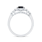 8mm Round Black Onyx Vintage Engagement Ring with Diamond Halo AAA - Rosec Jewels
