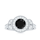 8mm Round Black Onyx Vintage Engagement Ring with Diamond Halo AAA - Rosec Jewels