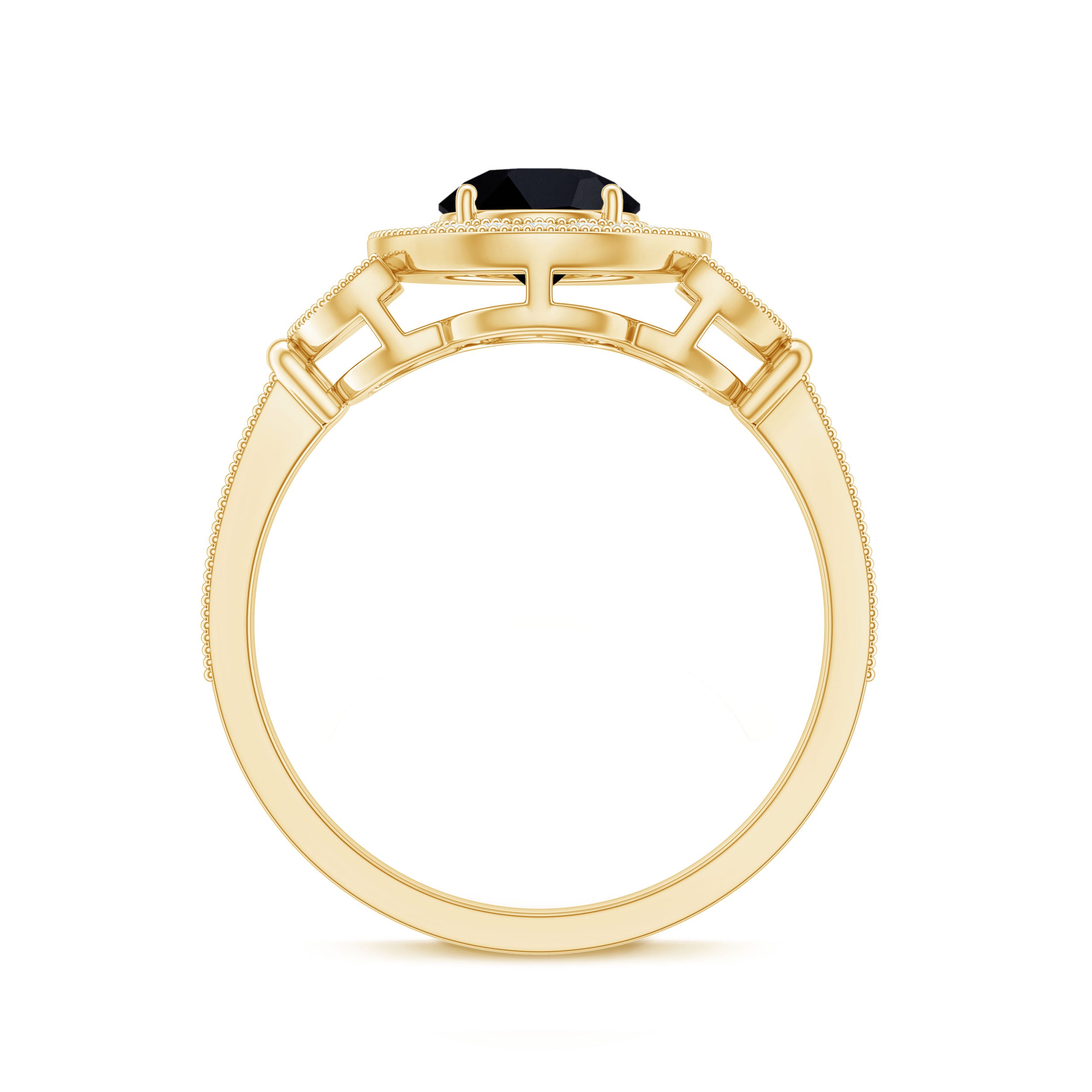 8mm Round Black Onyx Vintage Engagement Ring with Diamond Halo AAA - Rosec Jewels