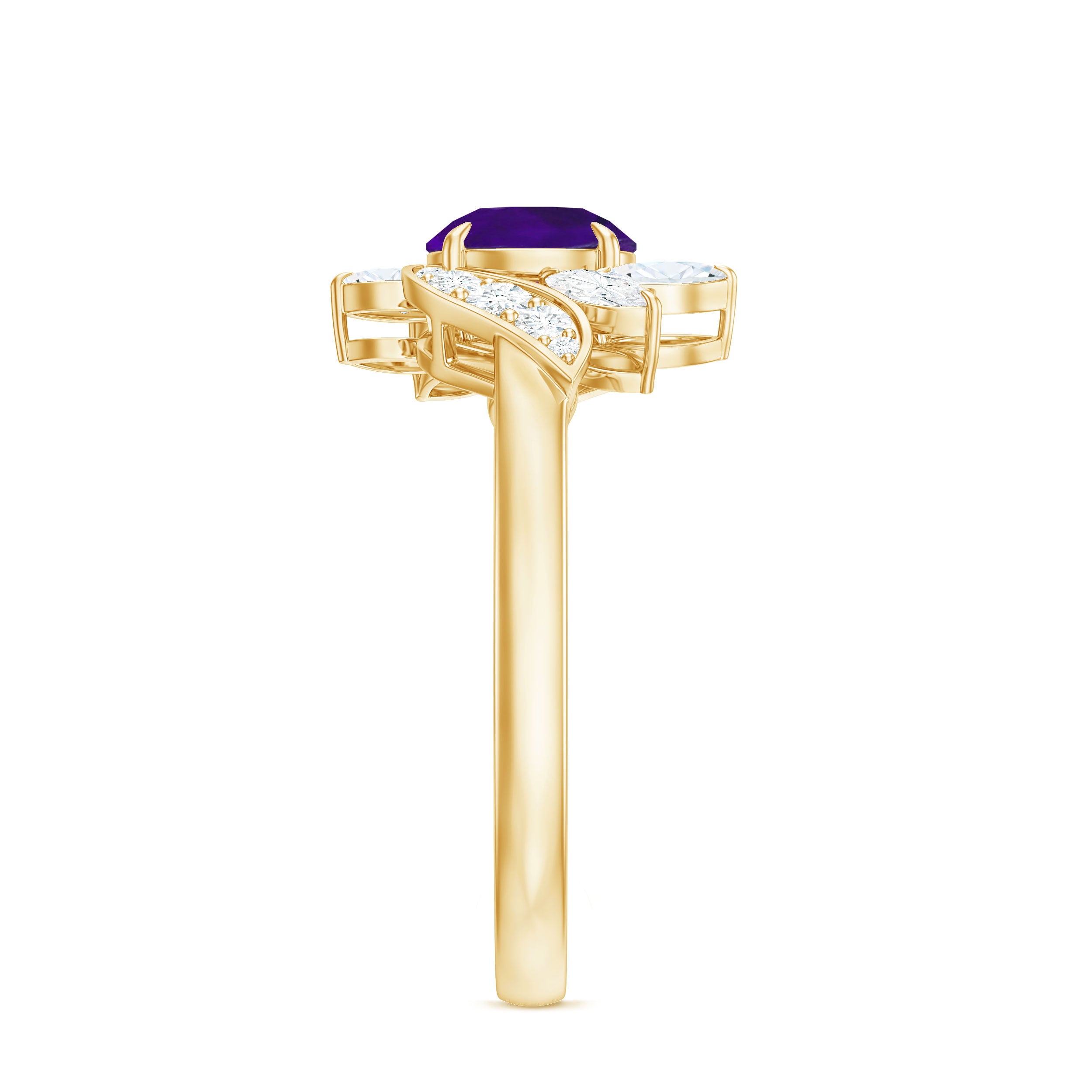 Rosec Jewels-Nature Inspired 1 Carat Amethyst Engagement Ring with Diamond