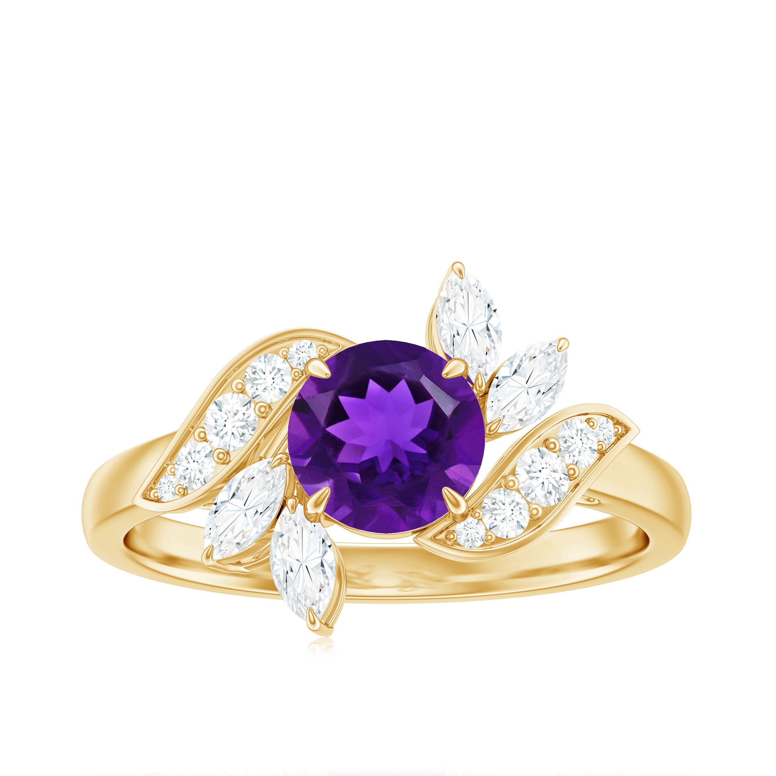 Rosec Jewels-Nature Inspired 1 Carat Amethyst Engagement Ring with Diamond