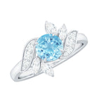 Rosec Jewels-Genuine 0.8 Carat Aquamarine and Diamond Flower Engagement Ring