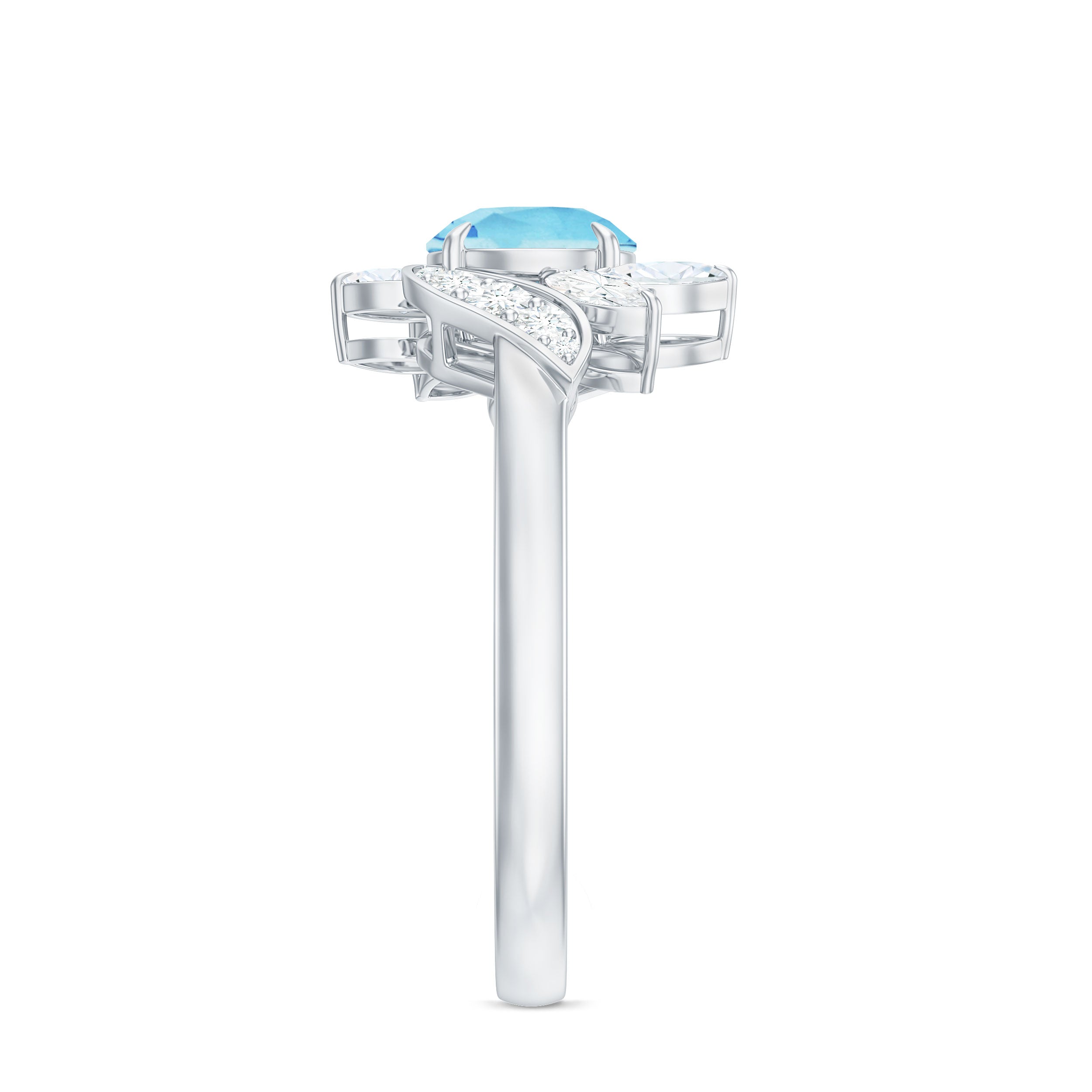 Rosec Jewels-Genuine 0.8 Carat Aquamarine and Diamond Flower Engagement Ring