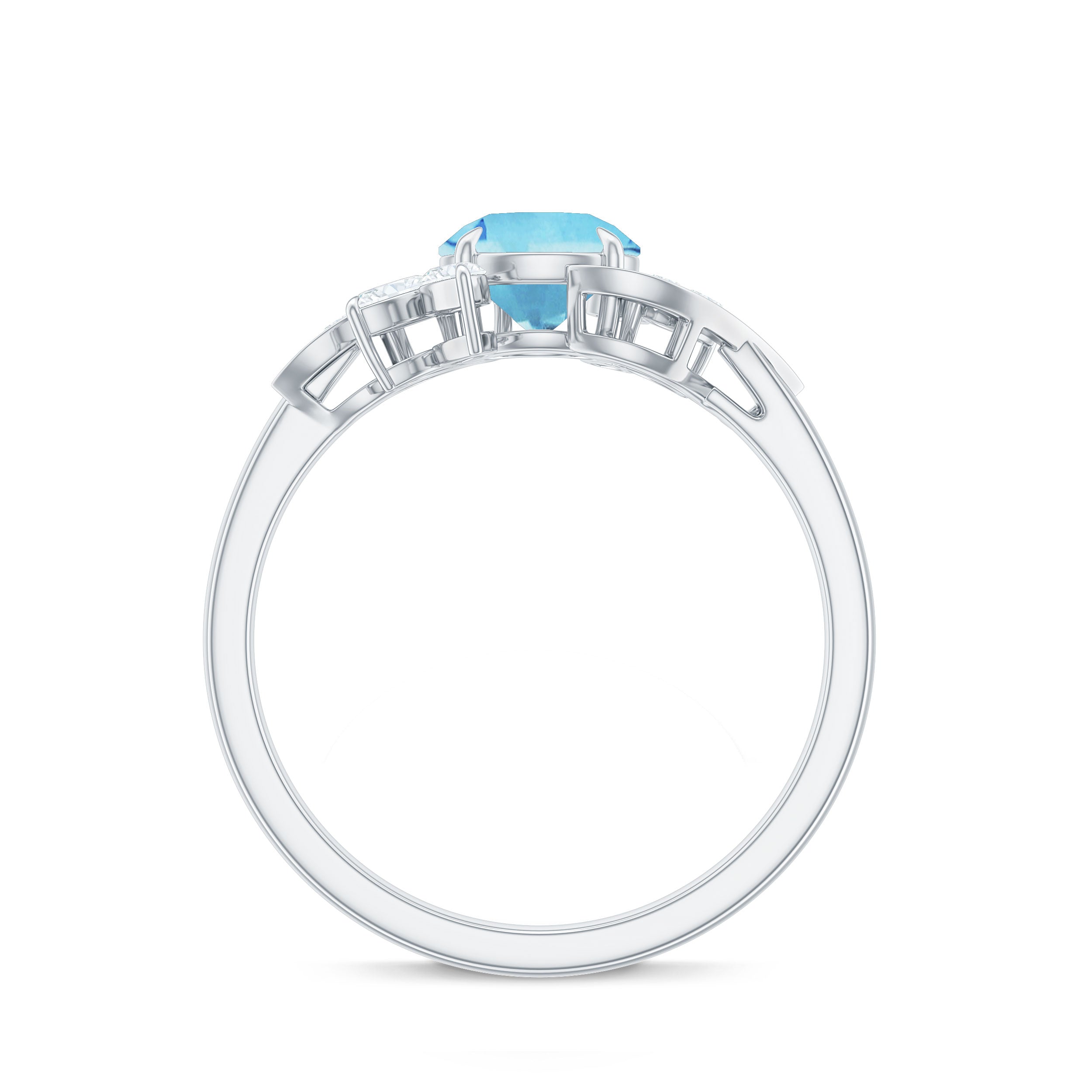 Rosec Jewels-Genuine 0.8 Carat Aquamarine and Diamond Flower Engagement Ring