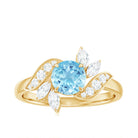 Rosec Jewels-Genuine 0.8 Carat Aquamarine and Diamond Flower Engagement Ring