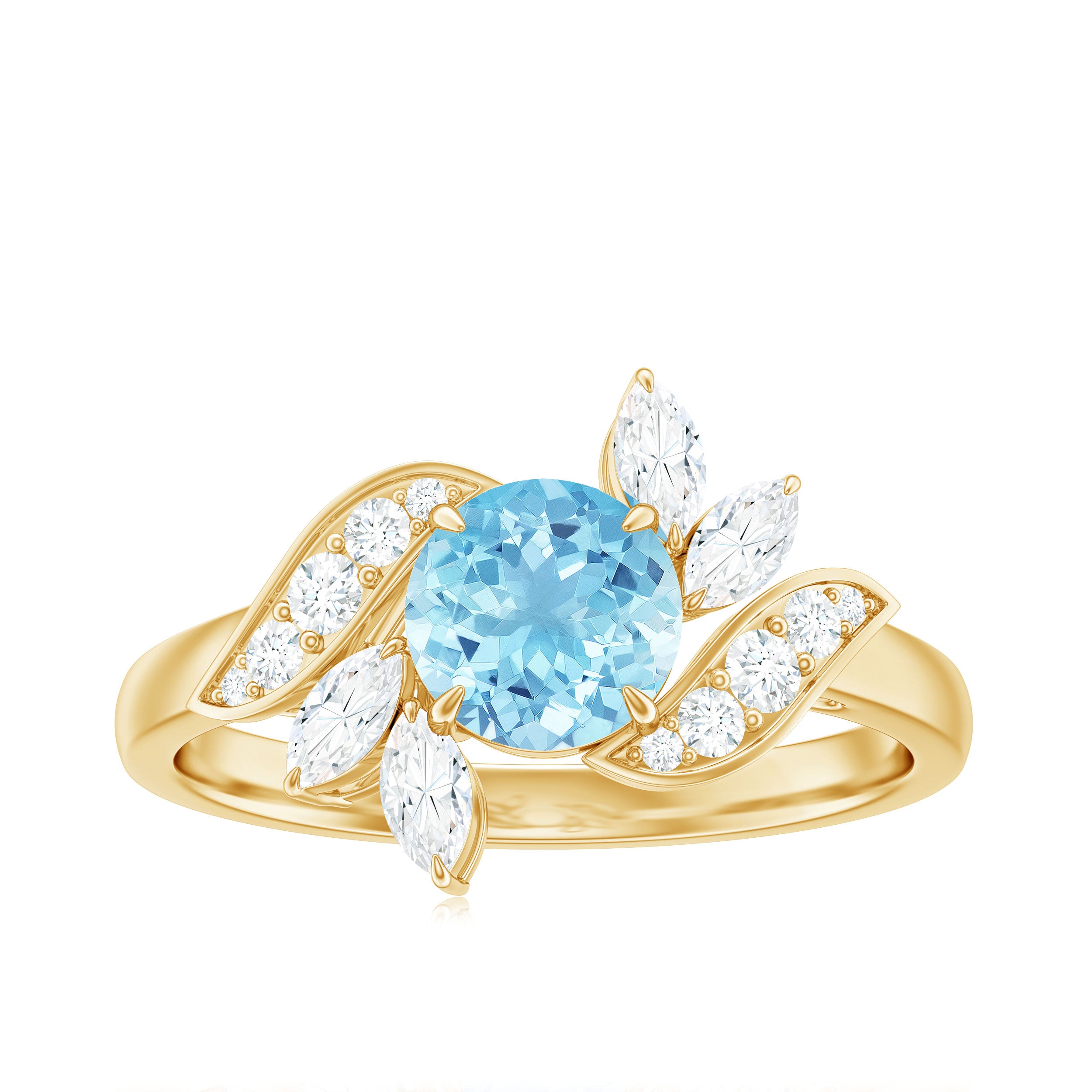 Rosec Jewels-Genuine 0.8 Carat Aquamarine and Diamond Flower Engagement Ring