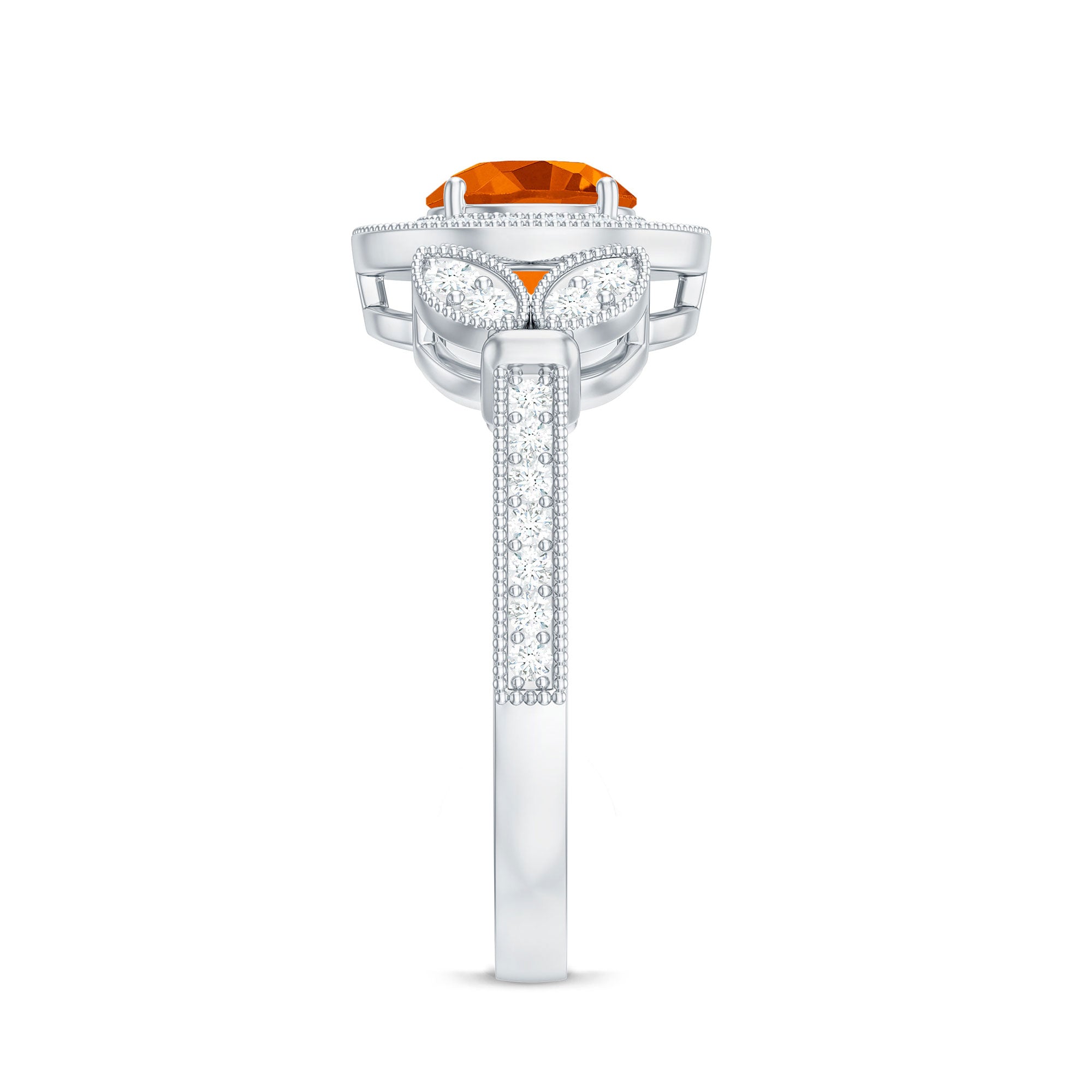 Rosec Jewels-Vintage Inspired Fire Opal Engagement Ring with Diamonds