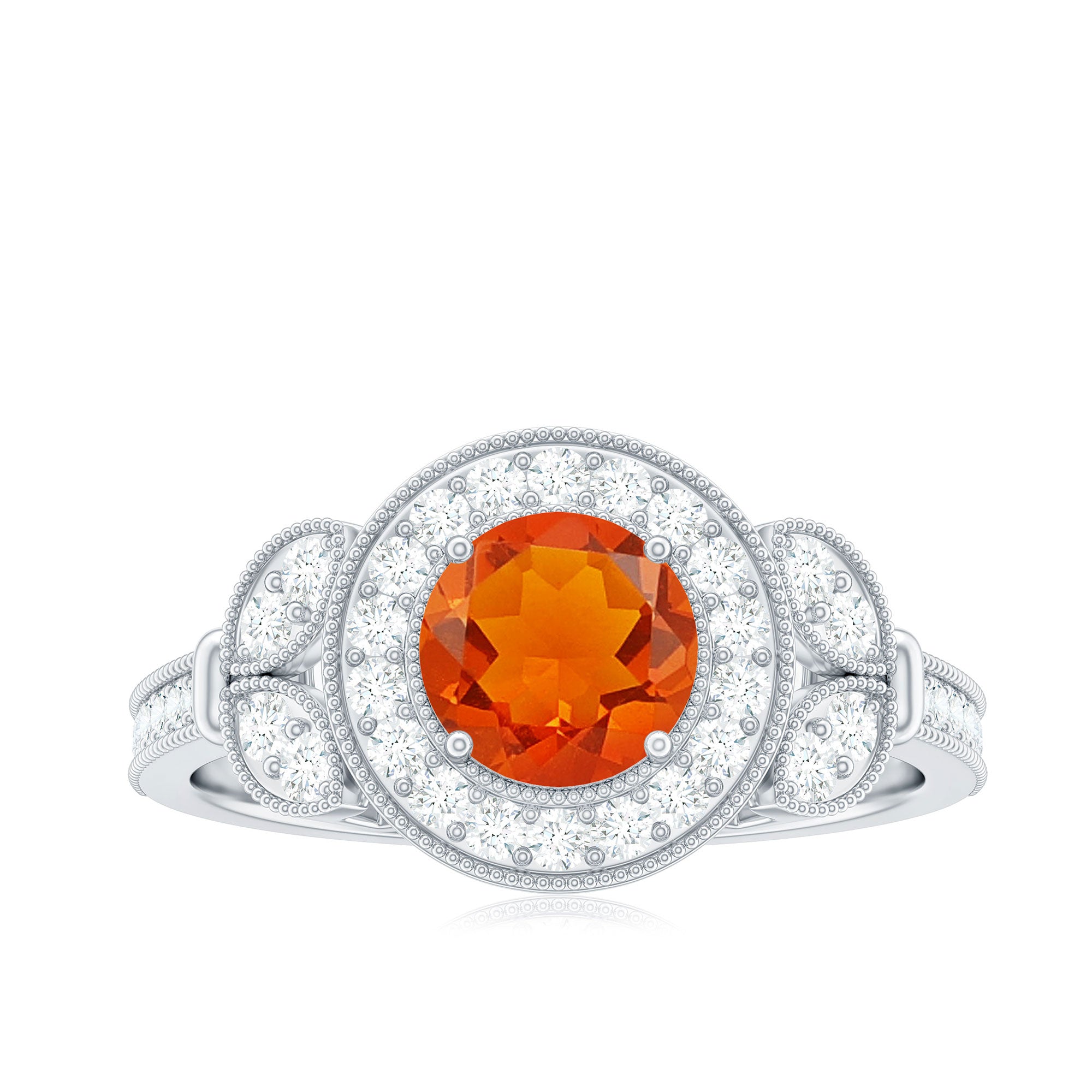 Rosec Jewels-Vintage Inspired Fire Opal Engagement Ring with Diamonds