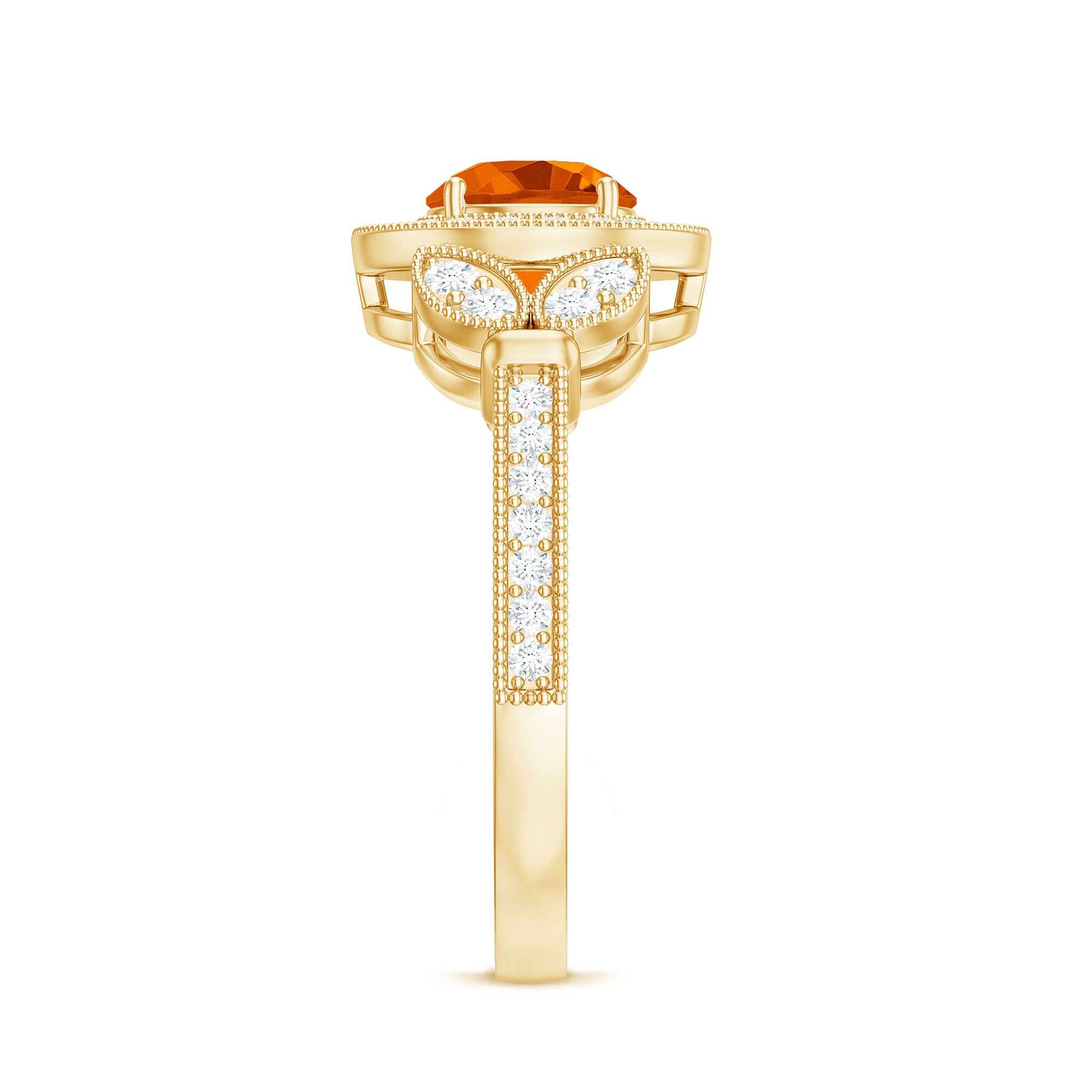 Rosec Jewels-Vintage Inspired Fire Opal Engagement Ring with Diamonds