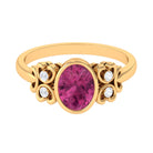 Bezel Set Oval Pink Tourmaline Statement Engagement Ring with Diamond Pink Tourmaline - ( AAA ) - Quality - Rosec Jewels
