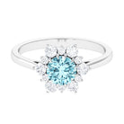 Rosec Jewels-Natural 0.8 CT Aquamarine Statement Engagement Ring with Diamond Halo