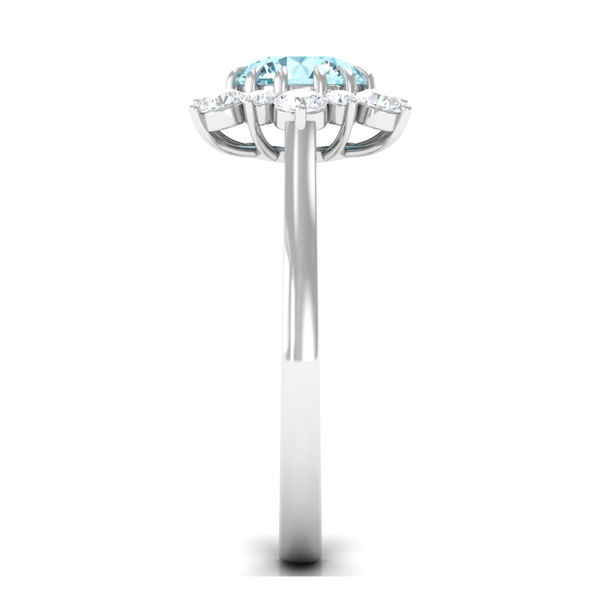Rosec Jewels-Natural 0.8 CT Aquamarine Statement Engagement Ring with Diamond Halo