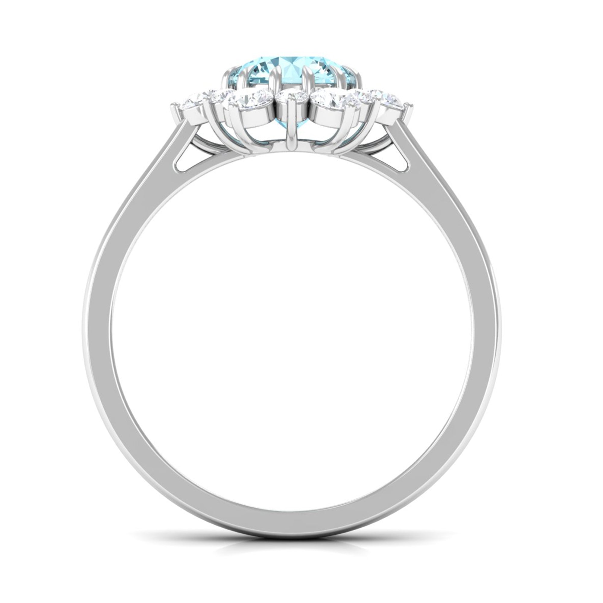 Rosec Jewels-Natural 0.8 CT Aquamarine Statement Engagement Ring with Diamond Halo