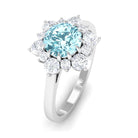 Rosec Jewels-Natural 0.8 CT Aquamarine Statement Engagement Ring with Diamond Halo