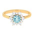 Rosec Jewels-Natural 0.8 CT Aquamarine Statement Engagement Ring with Diamond Halo