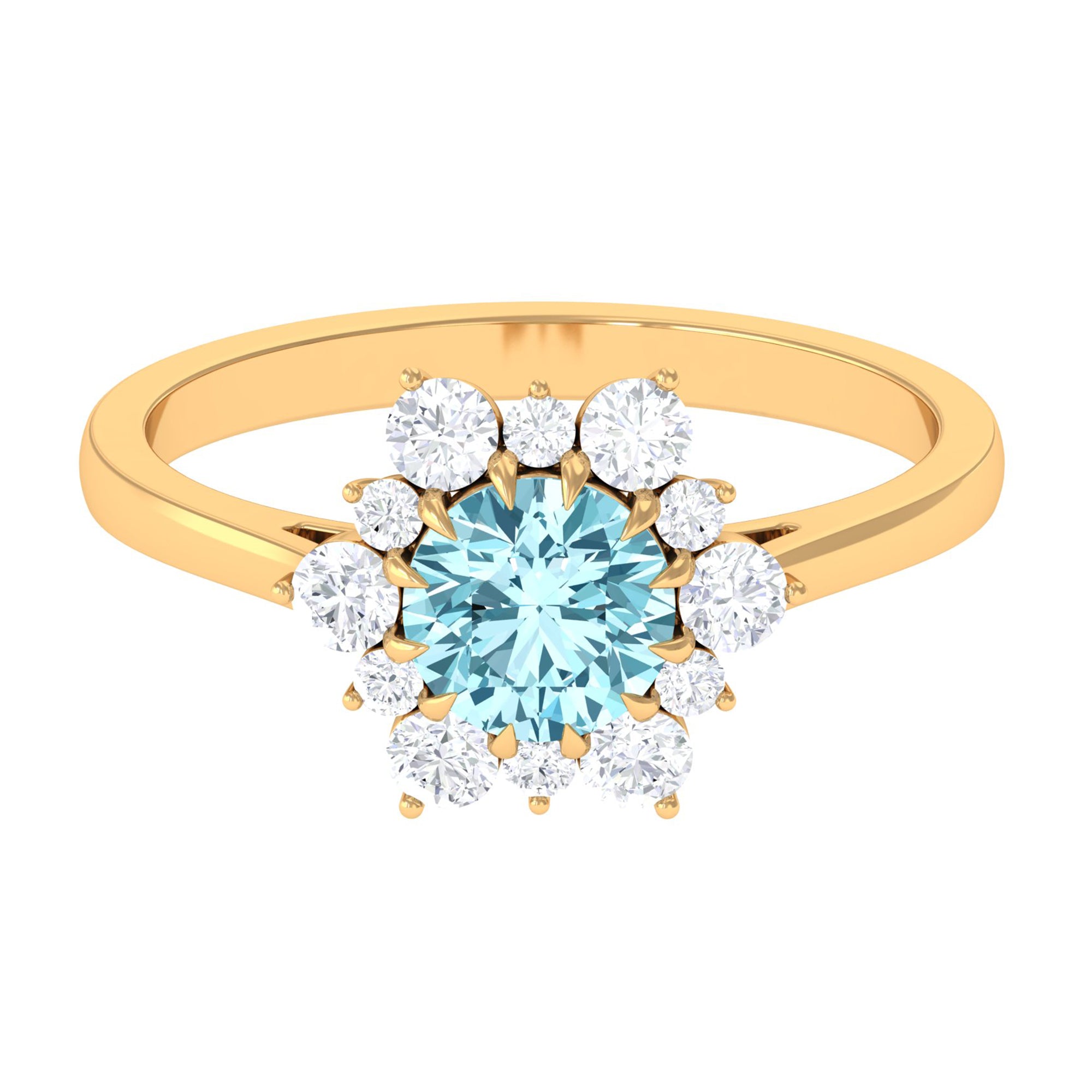 Rosec Jewels-Natural 0.8 CT Aquamarine Statement Engagement Ring with Diamond Halo