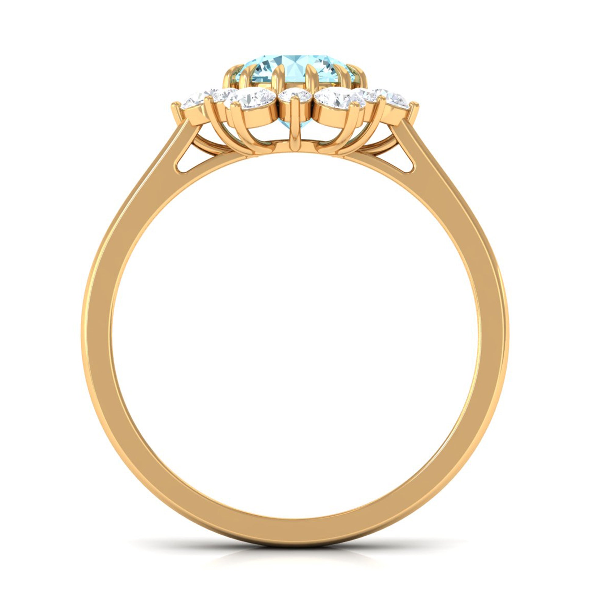 Rosec Jewels-Natural 0.8 CT Aquamarine Statement Engagement Ring with Diamond Halo